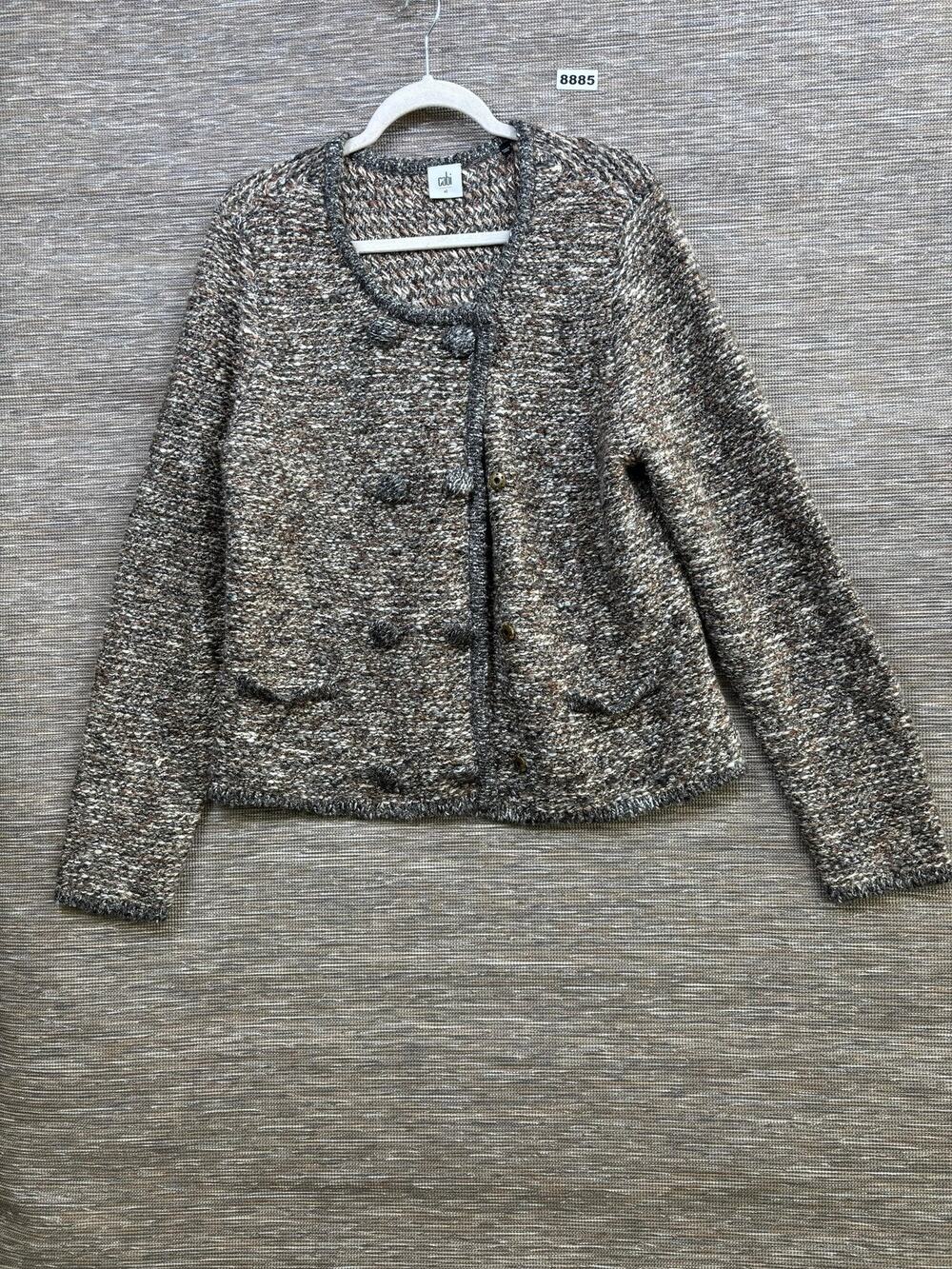Cabi Cardigan Sweater Womens XL Brown Marled Chunky Knit Open Front Pockets